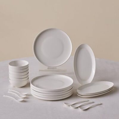 KARACA Forever Bone Fika 22-delig tafelservies voor 6 personen, elegante ontbijtset van edel porselein met borden, schalen en serveerborden KARACA Forever Bone Fika 22-delig tafelservies voor 6 personen, elegante ontbijtset van edel porselein met borden, schalen en serveerborden