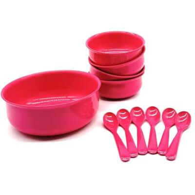 Kimmel Kommenset 11-delig met lepel, fuchsia, compoteschaal, dessertkom Kimmel Kommenset 11-delig met lepel, fuchsia, compoteschaal, dessertkom