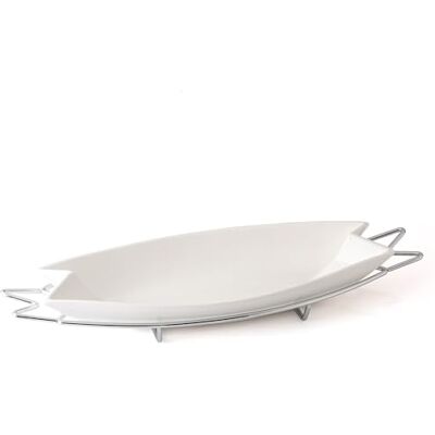 Evviva COMPANY SRL Lunchbox van porselein met standaard van staal, kleur zilver. Afmetingen van het bord 40 x 18 cm, ovale vorm, praktisch en elegant, ideaal voor uw tafel. Evviva COMPANY SRL Lunchbox van porselein met standaard van staal, kleur zilver. Afmetingen van het bord 40 x 18 cm, ovale vorm, praktisch en elegant, ideaal voor uw tafel.
