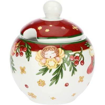 THUN , Suikerpot met lepel van porselein, collectie kerstverrassingen, set voor huis en keuken, cadeau-idee voor Kerstmis, suikerpot Ø 10,5 cm, hoogte 10 cm, theelepel 13 cm THUN , Suikerpot met lepel van porselein, collectie kerstverrassingen, set voor huis en keuken, cadeau-idee voor Kerstmis, suikerpot Ø 10,5 cm, hoogte 10 cm, theelepel 13 cm
