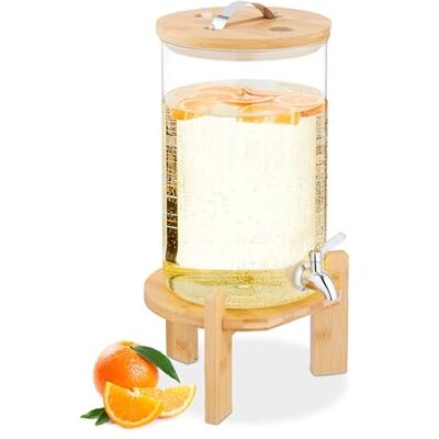 Relaxdays drankdispenser, 8 liter, warme en koude dranken, tapkraan, bamboe standaard, thermometer, transparant/natuur Relaxdays drankdispenser, 8 liter, warme en koude dranken, tapkraan, bamboe standaard, thermometer, transparant/natuur