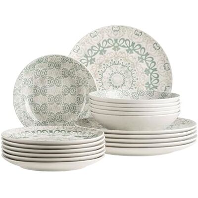 MÄSER Ornea Serviesset, 18-delig, elegante porseleinen bordenset voor 6 personen, porselein, blauw (groen) MÄSER Ornea Serviesset, 18-delig, elegante porseleinen bordenset voor 6 personen, porselein, blauw (groen)