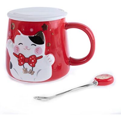 lachineuse Mok met reliëf – decoratie kat Maneki Neko – rode tint – vergezeld van zijn lepel – Japanse decoratie – cadeau-idee Japan Azië lachineuse Mok met reliëf – decoratie kat Maneki Neko – rode tint – vergezeld van zijn lepel – Japanse decoratie – cadeau-idee Japan Azië