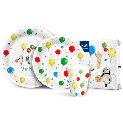 PAW Decor Collection PAW Papieren Servies Set I 16 Personen, 68 Elementen I Partyservies 20 x Papieren Servetten, 32 x Papieren Borden, 16 x Papieren Bekers I Wegwerpservies I Ballonnen PAW Decor Collection PAW Papieren Servies Set I 16 Personen, 68 Elementen I Partyservies 20 x Papieren Servetten, 32 x Papieren Borden, 16 x Papieren Bekers I Wegwerpservies I Ballonnen