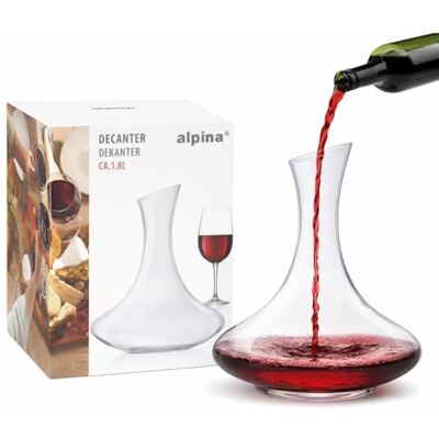 alpina Decanteer Karaf Wijn 1.8L Luxe Wijnkaraf Glas Decanter met Brede Bodem voor Beluchting Ø20 x 24 cm Transparant alpina Decanteer Karaf Wijn 1.8L Luxe Wijnkaraf Glas Decanter met Brede Bodem voor Beluchting Ø20 x 24 cm Transparant