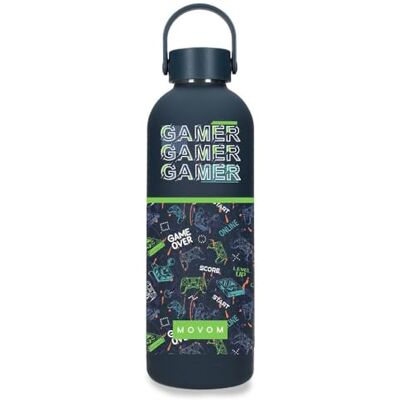 MOVOM Enjoy Game Over drinkfles van roestvrij staal, blauw, inhoud 500 ml, 7 x 23 cm, roestvrij staal MOVOM Enjoy Game Over drinkfles van roestvrij staal, blauw, inhoud 500 ml, 7 x 23 cm, roestvrij staal