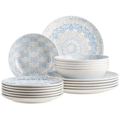 MÄSER Ornea Serviesset, 18-delig, elegante porseleinen bordenset voor 6 personen, porselein, blauw (blauw) MÄSER Ornea Serviesset, 18-delig, elegante porseleinen bordenset voor 6 personen, porselein, blauw (blauw)