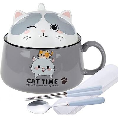lachineuse Japanse Ramen kom met deksel Kawaii kattenkom instant noedels en ontbijtschaal met bestek cadeau-idee Anime Japan Chinese kom voor kinderen en volwassenen kleur: grijs lachineuse Japanse Ramen kom met deksel Kawaii kattenkom instant noedels en ontbijtschaal met bestek cadeau-idee Anime Japan Chinese kom voor kinderen en volwassenen kleur: grijs