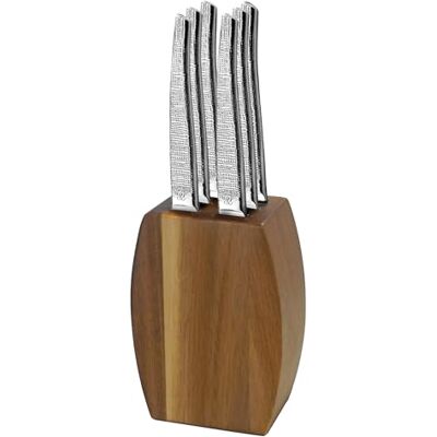 Lou Laguiole Blok van acaciahout met 6 steakmessen Jet 13 C roestvrij staal, textielafwerking 9 x 5 x 12 cm Hout Lou Laguiole Blok van acaciahout met 6 steakmessen Jet 13 C roestvrij staal, textielafwerking 9 x 5 x 12 cm Hout