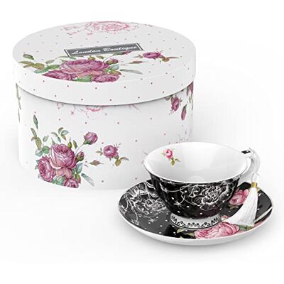 London Boutique Theekop en Schotel Set 1 Afternoon Theeset Nieuwe Bone China Vintage Flora Geschenkdoos 200m (zwart) London Boutique Theekop en Schotel Set 1 Afternoon Theeset Nieuwe Bone China Vintage Flora Geschenkdoos 200m (zwart)