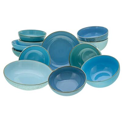 Creatable , 23413, serie Nature Collection Aqua Bowl Set, 12-delige serviesset voor 4 personen, bowlset van aardewerk, vaatwasser- en magnetronbestendig, kwaliteitsproductie Creatable , 23413, serie Nature Collection Aqua Bowl Set, 12-delige serviesset voor 4 personen, bowlset van aardewerk, vaatwasser- en magnetronbestendig, kwaliteitsproductie