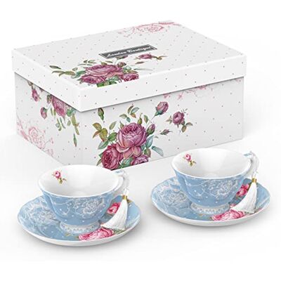London Boutique Theekop en Schotel Set 2 Afternoon Theeset Nieuwe Bone China Vintage Flora Geschenkdoos 200 m (Blauw) London Boutique Theekop en Schotel Set 2 Afternoon Theeset Nieuwe Bone China Vintage Flora Geschenkdoos 200 m (Blauw)
