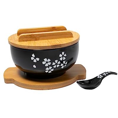 lachineuse Grote Aziatische Porseleinen Kom Soep & Noedels Zwarte Tint ø 16 cm Japanse Sakura Stijl Inhoud 1000 ml Lepel, Eetstokjes & Houder Decoratief Japans Serviesgoed lachineuse Grote Aziatische Porseleinen Kom Soep & Noedels Zwarte Tint ø 16 cm Japanse Sakura Stijl Inhoud 1000 ml Lepel, Eetstokjes & Houder Decoratief Japans Serviesgoed