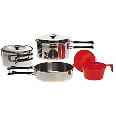 Mil-Tec Kookset voor 2 personen, roestvrij staal, meerkleurig, 14,5 x 6,5 cm/13,5 x 6 cm/8 x 4 cm/16,5 x 3 cm Mil-Tec Kookset voor 2 personen, roestvrij staal, meerkleurig, 14,5 x 6,5 cm/13,5 x 6 cm/8 x 4 cm/16,5 x 3 cm