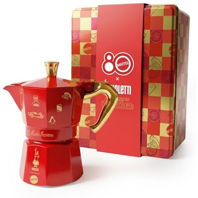 Bialetti Moka Express Moka Express met 3 kopjes (130 ml) Mattel Edition 80, koffiepot om te verzamelen met celebratiefdoos, product van aluminium, niet geschikt voor inductie, rood Bialetti Moka Express Moka Express met 3 kopjes (130 ml) Mattel Edition 80, koffiepot om te verzamelen met celebratiefdoos, product van aluminium, niet geschikt voor inductie, rood