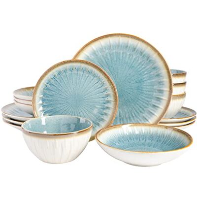 Gibson Mayfair Bay Reliëf Dubbele Kom Servies Set, Service voor 4 (16 stuks), Blauw Gibson Mayfair Bay Reliëf Dubbele Kom Servies Set, Service voor 4 (16 stuks), Blauw