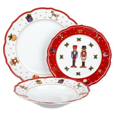 KASANOVA Tafelset kerst 3 borden Rood soldaatjes KASANOVA Tafelset kerst 3 borden Rood soldaatjes