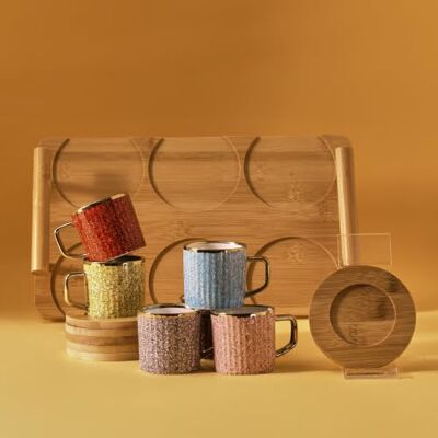 KARACA Bamboe gekleurde koffiemokkenset, 6 personen, 90 ml, met dienblad, Turkse koffie, robuuste mokkatas, mochatbekers, espressokopjes KARACA Bamboe gekleurde koffiemokkenset, 6 personen, 90 ml, met dienblad, Turkse koffie, robuuste mokkatas, mochatbekers, espressokopjes