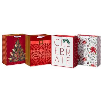 AMERICAN GREETINGS 33 cm grote kerstgeschenkzakken, traditionele ontwerpen (4 zakken) AMERICAN GREETINGS 33 cm grote kerstgeschenkzakken, traditionele ontwerpen (4 zakken)