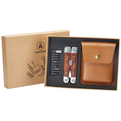 Laguiole 4268486 Stainless Steel Multifunction Pliers (8 Functions) with Pakka Wood Handle and Brown Leather Case Brown Laguiole 4268486 Stainless Steel Multifunction Pliers (8 Functions) with Pakka Wood Handle and Brown Leather Case Brown