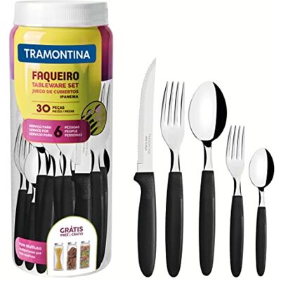 Tramontina Ipanema Bestekset voor 6 personen, 30-delig, roestvrij staal, handvat zwart Tramontina Ipanema Bestekset voor 6 personen, 30-delig, roestvrij staal, handvat zwart
