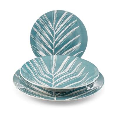 H&H Blue Foliage Tafelservies van porselein, versierd, 18-delig, 6 platte borden van 27 cm, 6 diepe borden van 23 cm, 6 vruchten en 19 cm vleugelvorm, geschikt voor vaatwasser en magnetron H&H Blue Foliage Tafelservies van porselein, versierd, 18-delig, 6 platte borden van 27 cm, 6 diepe borden van 23 cm, 6 vruchten en 19 cm vleugelvorm, geschikt voor vaatwasser en magnetron