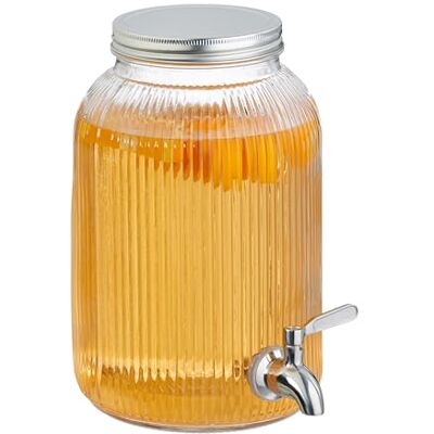 Relaxdays limonadetap, 4 liter, drankdispenser, met kraantje en deksel, limonadedispenser, glas, rvs, doorzichtig Relaxdays limonadetap, 4 liter, drankdispenser, met kraantje en deksel, limonadedispenser, glas, rvs, doorzichtig