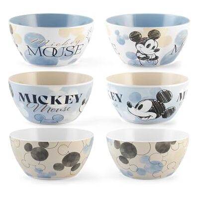 H&H Mickey Blogger Set van 6 kommen/mueslikommen van New Bone China Disney Decor, inhoud 590 cc H&H Mickey Blogger Set van 6 kommen/mueslikommen van New Bone China Disney Decor, inhoud 590 cc