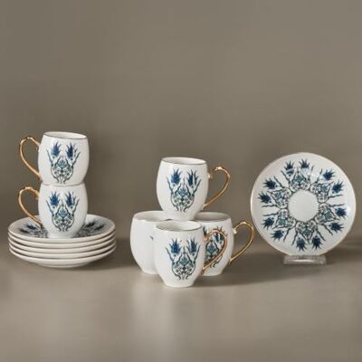 KARACA Iznik koffieservies voor 6 personen -12 stuks, Traditionele Turkse koffiekopjes set met schotels, espresso kopjes, mokka kopjes set gemaakt van porselein, cappuccino KARACA Iznik koffieservies voor 6 personen -12 stuks, Traditionele Turkse koffiekopjes set met schotels, espresso kopjes, mokka kopjes set gemaakt van porselein, cappuccino