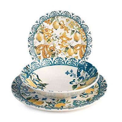 H&H Sicily Tafelservies, 18 borden, van aardewerk, versierd, meerkleurig H&H Sicily Tafelservies, 18 borden, van aardewerk, versierd, meerkleurig