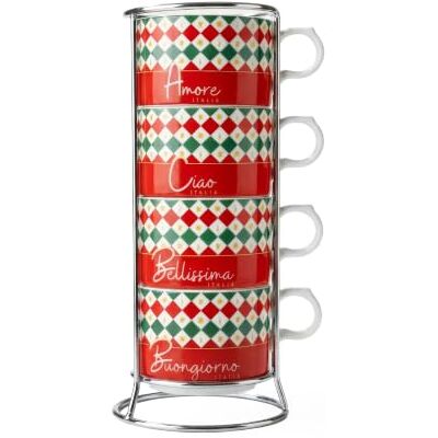 Bialetti Set van 4 stapelbare cappuccinokopjes, porselein, 160 ml Bialetti Set van 4 stapelbare cappuccinokopjes, porselein, 160 ml