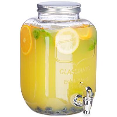 Relaxdays drankdispenser 5 l, van glas, met tapkraan, waterdispenser, retro limonadetap, voor tuinfeestjes, transparant Relaxdays drankdispenser 5 l, van glas, met tapkraan, waterdispenser, retro limonadetap, voor tuinfeestjes, transparant
