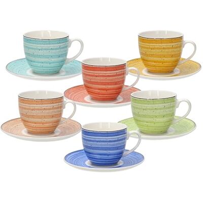 Tognana Kaleido koffie-/theemok met schoteltje in een set van 6 stuks, van bone china porselein Tognana Kaleido koffie-/theemok met schoteltje in een set van 6 stuks, van bone china porselein