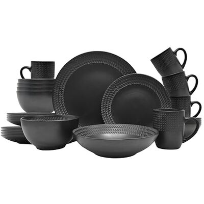ECHTWERK 30-delig vintage “BlackStyle” servies Modern design Voor 6 personen Aardewerk servies met 6 dinerborden, 6 dessertborden, 6 kommen 6 theekopjes, 6 soepborden ECHTWERK 30-delig vintage “BlackStyle” servies Modern design Voor 6 personen Aardewerk servies met 6 dinerborden, 6 dessertborden, 6 kommen 6 theekopjes, 6 soepborden