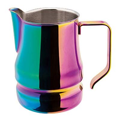 Ilsa Evolution Melkkannetje voor cappuccino en latte art, roestvrij staal 18/10, regenboogkleuren, 9 kopjes, inhoud 75 cl Ilsa Evolution Melkkannetje voor cappuccino en latte art, roestvrij staal 18/10, regenboogkleuren, 9 kopjes, inhoud 75 cl