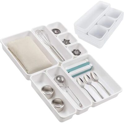 PARENCE – XXL Modulaire Bestek-organizer – Vakset van 8 lades – Verstelbare plastic scheidingsdelen – Ideaal voor keuken, keukengerei – Aanpasbaar, stapelbaar PARENCE – XXL Modulaire Bestek-organizer – Vakset van 8 lades – Verstelbare plastic scheidingsdelen – Ideaal voor keuken, keukengerei – Aanpasbaar, stapelbaar