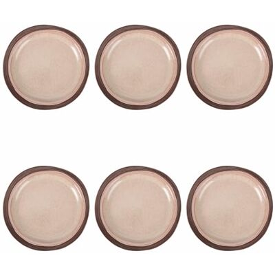 Tivoli Set van 6 dessertborden beige van aardewerk, bruine rand, Bretagne Terra Tivoli Set van 6 dessertborden beige van aardewerk, bruine rand, Bretagne Terra