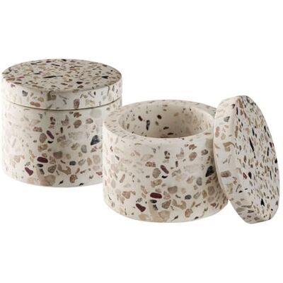 APS 15917 Doosje TERRAZZO 2-delige set beton, Ø 6 cm, H: 5 cm, terrazzo-look, uniek exemplaar APS 15917 Doosje TERRAZZO 2-delige set beton, Ø 6 cm, H: 5 cm, terrazzo-look, uniek exemplaar