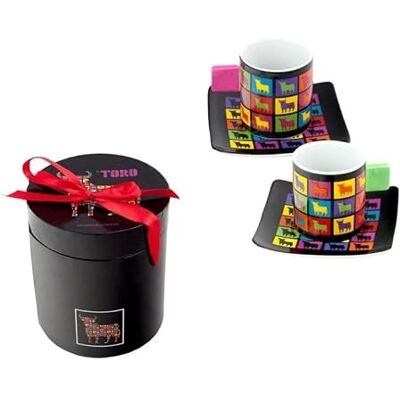 DRW Koffieset, 6 kopjes met stierschoteltje, Warhol-stijl, mok, 5 x 5 x 7 cm DRW Koffieset, 6 kopjes met stierschoteltje, Warhol-stijl, mok, 5 x 5 x 7 cm