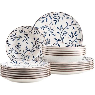 MÄSER Serie Olive, serviesset 18-delig, moderne bordenset voor 6 personen, porselein, blauw MÄSER Serie Olive, serviesset 18-delig, moderne bordenset voor 6 personen, porselein, blauw