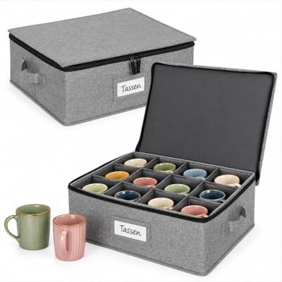 Relaxdays opbergbox voor servies, set van 2, elk 12 kopjes, grijs HxBxD: 17 x 41,5 x 34 cm, etikettenvak, kopjesbox Relaxdays opbergbox voor servies, set van 2, elk 12 kopjes, grijs HxBxD: 17 x 41,5 x 34 cm, etikettenvak, kopjesbox