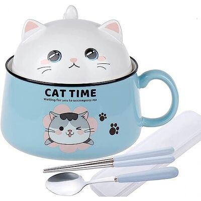 lachineuse Japanse Ramen kom met deksel Kawaii kattenkom instant noedels en ontbijtschaal met bestek cadeau-idee Anime Japan Chinese kom voor kinderen en volwassenen kleur: blauw lachineuse Japanse Ramen kom met deksel Kawaii kattenkom instant noedels en ontbijtschaal met bestek cadeau-idee Anime Japan Chinese kom voor kinderen en volwassenen kleur: blauw