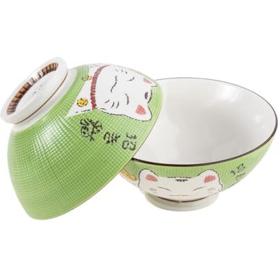 lachineuse 2 soep- of ramenkommen Maneki Neko Design Groen Duo Multifunctionele kommen Porselein Japanse decoratie Cadeau-idee Japan Azië lachineuse 2 soep- of ramenkommen Maneki Neko Design Groen Duo Multifunctionele kommen Porselein Japanse decoratie Cadeau-idee Japan Azië