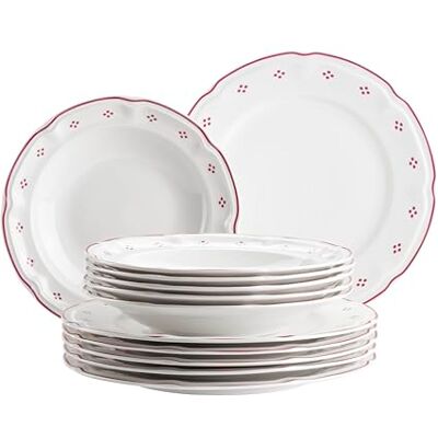 MÄSER Serie Lova, tafelservies, 12-delig, porselein, 6 platte borden 26 cm en 6 soepborden 22 cm, rood MÄSER Serie Lova, tafelservies, 12-delig, porselein, 6 platte borden 26 cm en 6 soepborden 22 cm, rood
