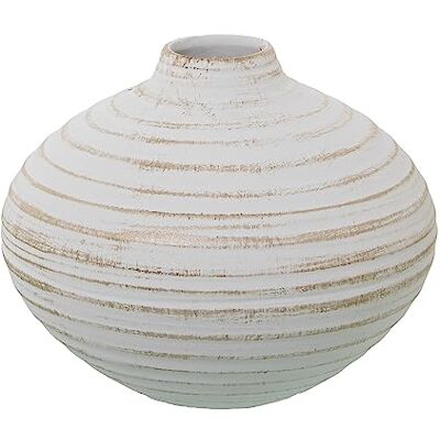 DRW Glazen fles met groeven van keramiek in mat en goudkleurig wit, 24 x 24 x 20 cm DRW Glazen fles met groeven van keramiek in mat en goudkleurig wit, 24 x 24 x 20 cm
