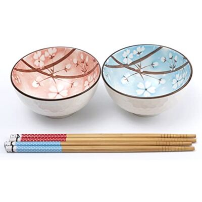 lachineuse Set van 2 kommen kersenbloesem design roze en blauw lachineuse Set van 2 kommen kersenbloesem design roze en blauw