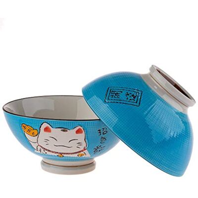 lachineuse 2 soep- of ramenkommen Maneki Neko Design Blauwe kleur Multifunctionele kommen Porselein Japanse decoratie Cadeau-idee Japan Azië lachineuse 2 soep- of ramenkommen Maneki Neko Design Blauwe kleur Multifunctionele kommen Porselein Japanse decoratie Cadeau-idee Japan Azië