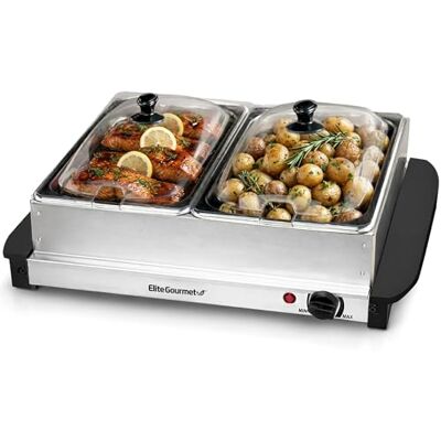 Elite Gourmet EWM-6122 Dual 2 x 2.5 Qt. Trays, Buffet Server, Voedsel Warmer Temperatuurregeling, Clear Slotted Deksels, Perfect voor Feesten, Entertaining & Holidays, 5 Qt Totaal, Roestvrij Staal Elite Gourmet EWM-6122 Dual 2 x 2.5 Qt. Trays, Buffet Server, Voedsel Warmer Temperatuurregeling, Clear Slotted Deksels, Perfect voor Feesten, Entertaining & Holidays, 5 Qt Totaal, Roestvrij Staal