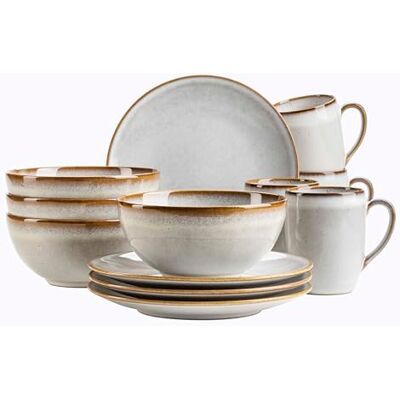 MÄSER Serie Smokys serviesset voor 4 personen, 12-delige ontbijtset in Scandinavische look, aardewerk, wit MÄSER Serie Smokys serviesset voor 4 personen, 12-delige ontbijtset in Scandinavische look, aardewerk, wit