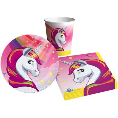 Ciao Party Tableware Set Unicorn for 8 people (36 pcs: 8 plates Ø18cm, 8 cups 200ml, 20 napkins 33x33cm) in eco-friendly compostable paper Ciao Party Tableware Set Unicorn for 8 people (36 pcs: 8 plates Ø18cm, 8 cups 200ml, 20 napkins 33x33cm) in eco-friendly compostable paper